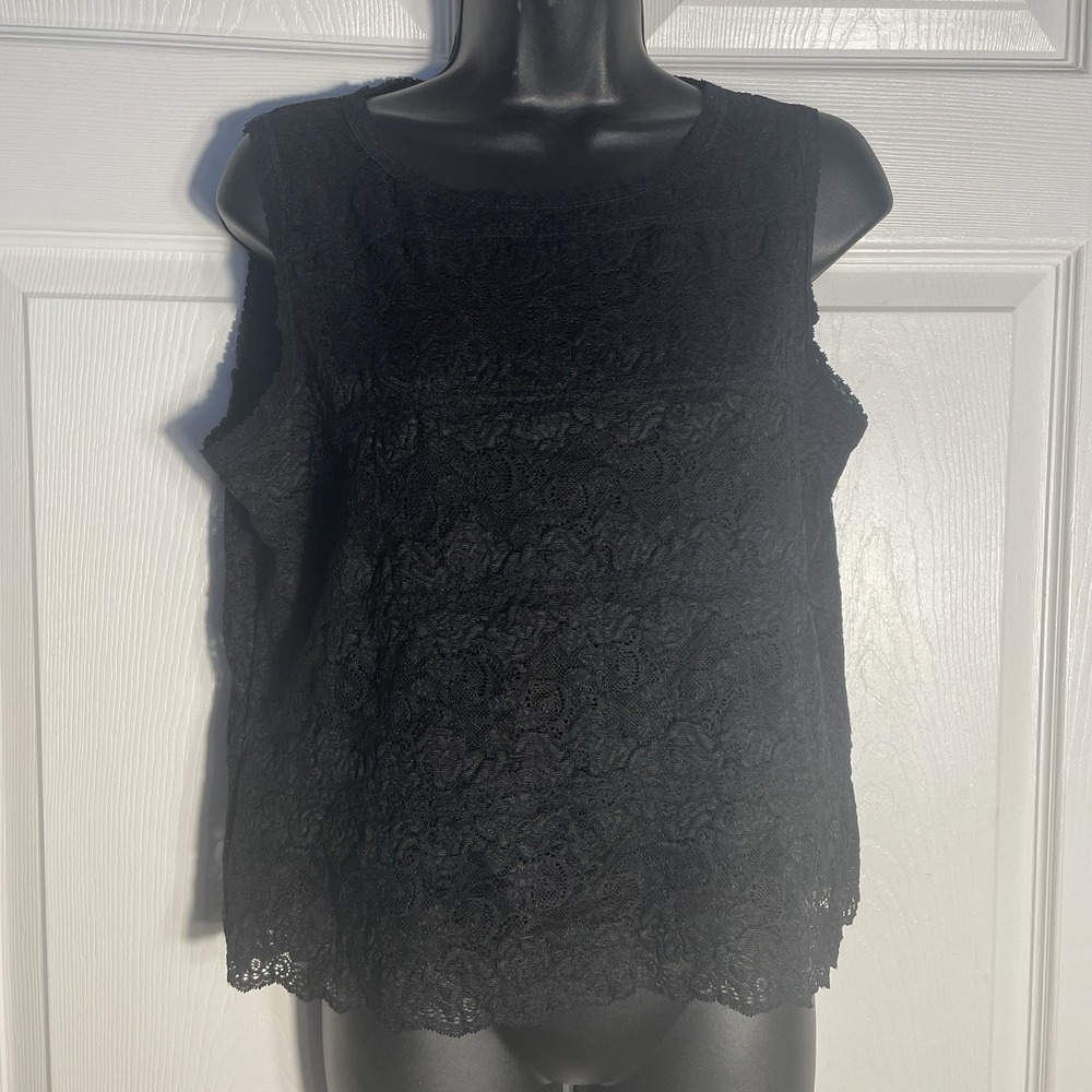 Vintage Liz‎ Claiborne Shirt Womens L Black Lace Lined Sleeveless Whimsigoth Top